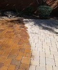 Comparison of wet versus dry paver surfaces showing shine after applying Pro Shop Grade Wet Look Concrete Sealer.