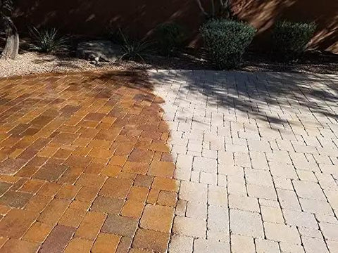 Comparison of wet versus dry paver surfaces showing shine after applying Pro Shop Grade Wet Look Concrete Sealer.