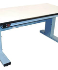 Heavy Duty Electric Height Adjustable Workbench Featuring No Fuss Memory Controls And Effortless Motor Lift For A Seriously Ergonomic 60 By 30 Inch Desk Setup In Crisp Light Blue, showcasing a durable design.