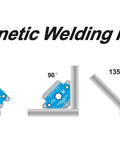 110 Lbs Magnetic Welding Clamps with 45, 90, 135-degree settings for precise metal welding positioning displayed.