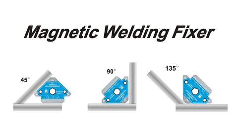 110 Lbs Magnetic Welding Clamps with 45, 90, 135-degree settings for precise metal welding positioning displayed.