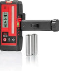 RGR200 Line Laser Receiver For Lino Series With Red Or Green Beam Compatibility shown with batteries on white background