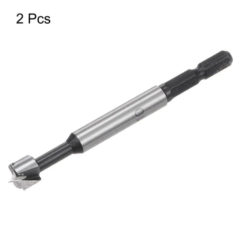 Built Tough 2 Pack Forstner Drill Bits 10mm And 13 32 Inch Quick Change Hex Shank Serrated Carbon Steel driver in close-up view.