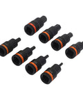 Tough Chrome Vanadium Steel Hex Socket Adapter Kit For Impact Drivers Fits H4 Through H17 Sizes With 8 Pieces Ready To Rock In Any Workshop Job Without Stripping Or Breaking Under Heavy Torque. Eight black impact socket adapters H4-H17