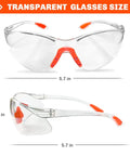 120 Pack Clear Safety Glasses For Men And Women Durable Working Eyewear and Goggles with transparent lenses and orange accents.