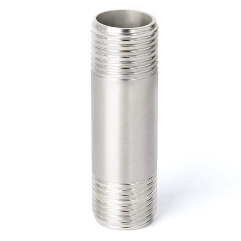 Stainless Steel 304 Nipple Pipe Fittings Three Eighths Inch Male NPT To Three Eighths Inch Male NPT Two Inch Length shown