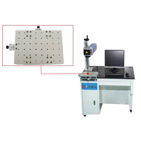 2 Axis Moving Table For Laser Marking And Engraving Machine setup with computer, showing Aluminum Alloy Workbench detail close-up