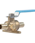 Side view of 1/2 Inch Crimp Ball Valve With Drain for PEX and PE-RT brass plumbing fitting with mounting tabs for home renovations UC24615Z