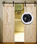 SYRATION 4x1-1/2 cast iron V-groove caster wheel with straight roller bearing (black) on sliding barn door hardware.