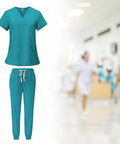 Soft Blue Nurse Scrub Set For Work All Day Comfort Easy Clean Uniform Top And Jogger Pants Machine Washable Scrubs For Women Size Large