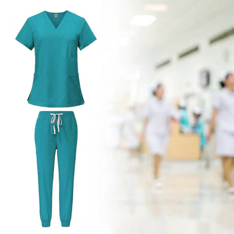 Soft Blue Nurse Scrub Set For Work All Day Comfort Easy Clean Uniform Top And Jogger Pants Machine Washable Scrubs For Women Size Large
