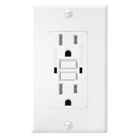 White 15 Amp GFCI Outlet With LED Indicator Tamper Resistant Safe Indoor Outdoor Receptacle With Wall Plate And Screws UL Listed