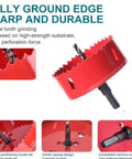 4 1/4 Inch HSS Bi-Metal Hole Saw Kit With Pilot Drill Bit for Wood Metal Plastic Drywall PVC, shown with red hole saw blade and arbor.
