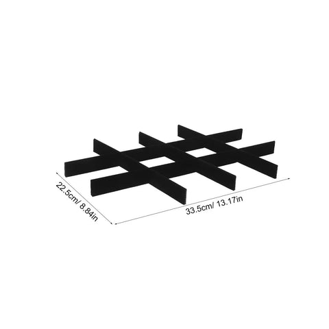 Keep That Bling Secure With Adjustable 12 Grid Velvet Jewelry Dividers And Soft Insert Liners For Straight Up Tidy Accessory Storage In Every Vanity Drawer. Black velvet organizer grid measuring 33.5cm x 22.5cm.