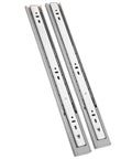 Beefy Heavy Duty Steel Drawer Slides With Buffer Closure And Smooth Load Bearing, silver steel drawer tracks shown pair