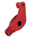 Heavy Duty Manual Pipe Bender Made From Heat Treated Carbon Steel For Precise Plumbing And Electrical Work Accurately Bends Galvanized And Aluminum Conduit Through 180 Degrees Essential Tool For Pros, red bender handle close-up.