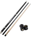 Beast Mode Carbon Fiber Pool Cue Featuring Maple Shaft Technology And Anti Vibration Foam Core For Sweet Cue Ball Control And Killer Break Shots Includes Tip Bumper Choose Size, black and maple cue with tips.