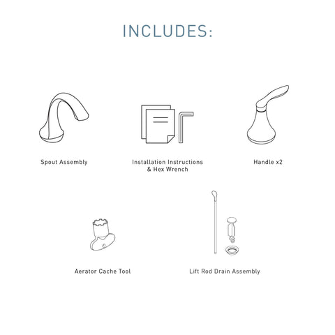 Eva Brushed Nickel Two Handle High Arc Widespread Bathroom Faucet With No Fuss 8 To 16 Inch Install 3-hole components diagram