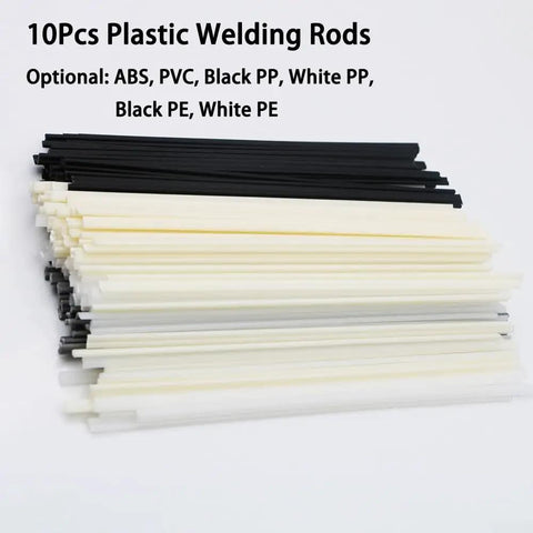 Ultimate 10 Pcs Plastic Welding Rods For ABS PP PVC PE Fix Bumpers Tanks Pipes and Shells With Strong Hold And Odorless Soldering Supplies For Cars And Motorcycles Today, assorted colors including black and white.