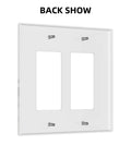 Back view of Modern Abstract Wall Switch Covers With Hella Sleek Gray And Gold Marble Finish On Super Solid Plastic 2 Gang Double Rocker Faceplates.