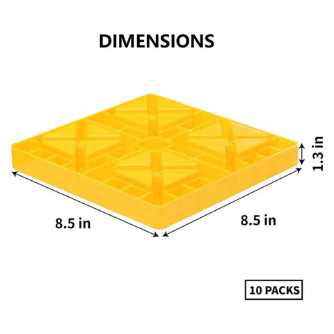 Ten Pack RV Camper Leveling Blocks With Interlocking Design dimensions 8.5x8.5x1.3 inch yellow