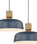 Oversized Industrial Pendant Lights Two Pack With Hammered Metal Shade In Blue, Adjustable Height Kitchen Island Hanging Lamps