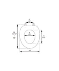 Dimensions diagram for Elongated Toilet Seat In Traditional Oak Design With Polished Brass Hinges Dark Brown Stain Solid Oak Construction Built To Last Finger Joined And Glued Non Corrosive Self Aligning Hardware Free Install Tool Included High Gloss Finish.