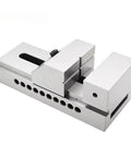 Rock Solid Premium Steel Quick Action Angle Vise For CNC Machines showing sleek design and replaceable jaws for precise machining.