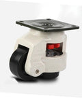 Run Like A Dream Heavy Duty Swivel Casters Set Of Four With Grab And Go Locking Brakes And Flat Base Mounts close-up of metal swivel caster with black wheel.