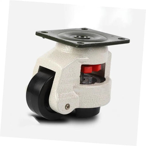 Run Like A Dream Heavy Duty Swivel Casters Set Of Four With Grab And Go Locking Brakes And Flat Base Mounts close-up of metal swivel caster with black wheel.