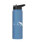 Hang Gliding Heartbeat Pulse Line Stainless Steel Insulated Water Bottle With EKG Graphic BPA Free Durable Travel Bottle For Adrenaline Junkies Keeps Your Drinks Cold Or Hot While You Soar Sky High Adventures in light blue with a black lid