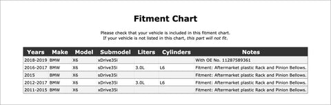 Fitment chart detailing compatibility for High Quality Left Accessory Drive Belt Idler Pulley For BMW X6 Models Years 2011-2019.