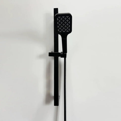 Upgrade Your Bathroom with This Matte Black Handheld Shower System - Adjustable Slide Bar & Hose with sleek design.