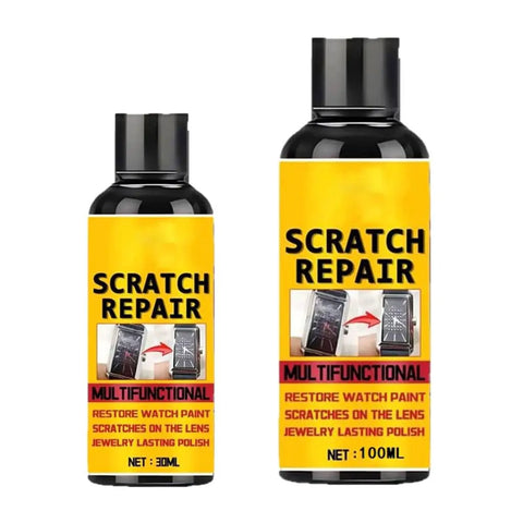 Scratch repair fluid bottles in 30ml and 100ml sizes for restoring watch paint and lens scratches.