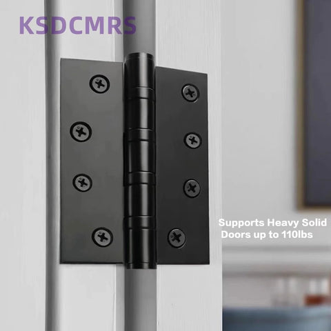 Door hinge set, black stainless-steel, 4-inch, ball-bearing; square corner; 4-pack.