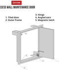 Tough As Nails 9 8 Inch Square Access Panel With Tile Ready Cover And Snug Magnetic Latch No Sweat Diy Install For Hidden Utility Passages Heavy Duty Steel Build diagram showing components and assembly.