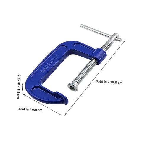 4 Inch Thickened G Clamp With Quick Release For Woodworking And DIY Projects Heavy Duty Metal C Clamp in blue color with dimensions