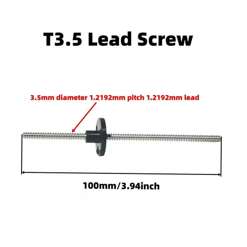 3.5mm Lead Screw In 304 Stainless Steel, 100mm Length, Right Hand Thread, 1.2192mm Pitch And Lead, Precise Linear Motion For CNC And 3D Printing