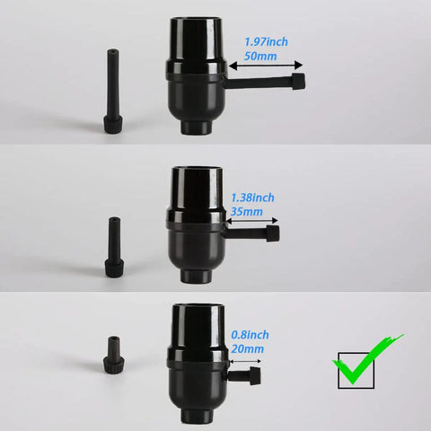 Various sizes of 4 Pack Universal Lamp Switch Knob Replacements For Desk Lamps 20mm Easy Install Non Slip Black E26 Standard Size Turn On Off Knobs