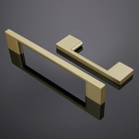 Brushed Gold Cabinet Pulls 3 Inch 76mm Two Pack, Kitchen Cabinet Handles for Drawers, zinc alloy hardware on black surface