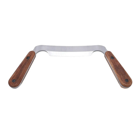 4 Inch HSS Drawknife With Twin Hickory Handles For Stripping Stubborn Bark Fast A Heavy Wood Shaping Tool showing sharp blade and wooden handles