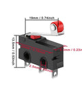 Diagram of 10 Pack Micro Limit Switch KW12 3 With Roller Lever Arm SPDT 1NO 1NC 250V 5A Open Close Compact 20x10x7mm.