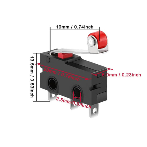 Diagram of 10 Pack Micro Limit Switch KW12 3 With Roller Lever Arm SPDT 1NO 1NC 250V 5A Open Close Compact 20x10x7mm.
