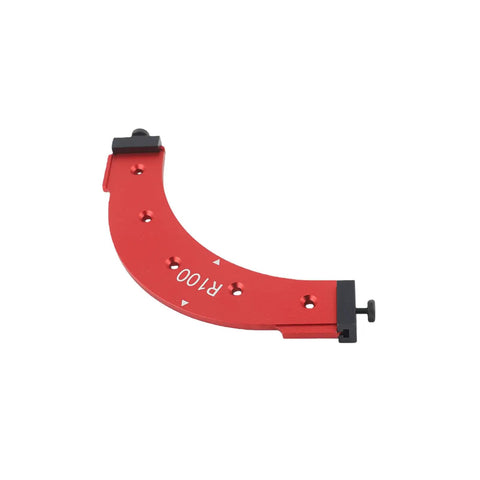 Built Tough Router Corner Radius Template Set Adjustable Aluminum Routing Jig, red aluminum guide for precise corner rounding.