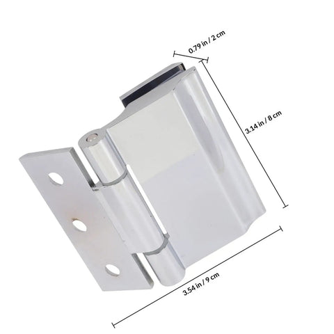 Heavy Duty Zinc Alloy Glass Door Hinge With Silver Finish For Bathroom And Wine Cabinets, Delivers Long Life And Smooth Even Opening And Closing Forces, Brushed Surface Resists Wear For Frameless Showers And Cabinets. 9 x 8 x 2 cm