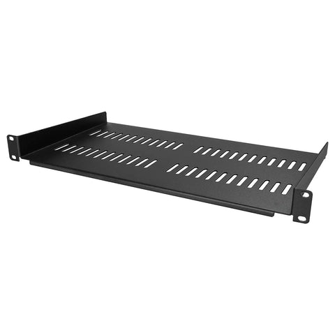 Heavy Duty 1U Server Rack Shelf With Vented Mounting Tray For 19 Inch Equipment Cabinets, steel tray with ventilation slots.