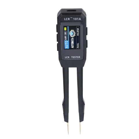 Front view of 10KHz Digital Tweezers Multimeter for SMD Components, Pro-Grade Auto Recognize Tester with display and probes visible.