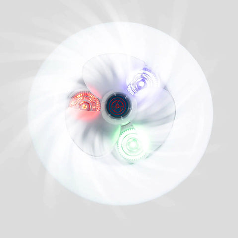 Top view of Low Profile Ceiling Fan with Lights Modern Dimmable Ceiling Light Fan showing three colorful light settings.