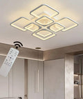 Modern LED Flush Mount Ceiling Light With Remote Control 8 Head Square Fixture In White Acrylic And Metal Close To Ceiling Design Dimmable