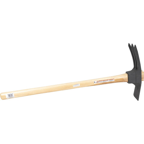 Groundbreakers 26 Inch Handy Mattock Tiller For Digging And Clearing with 5 inch tines, wooden handle for garden use